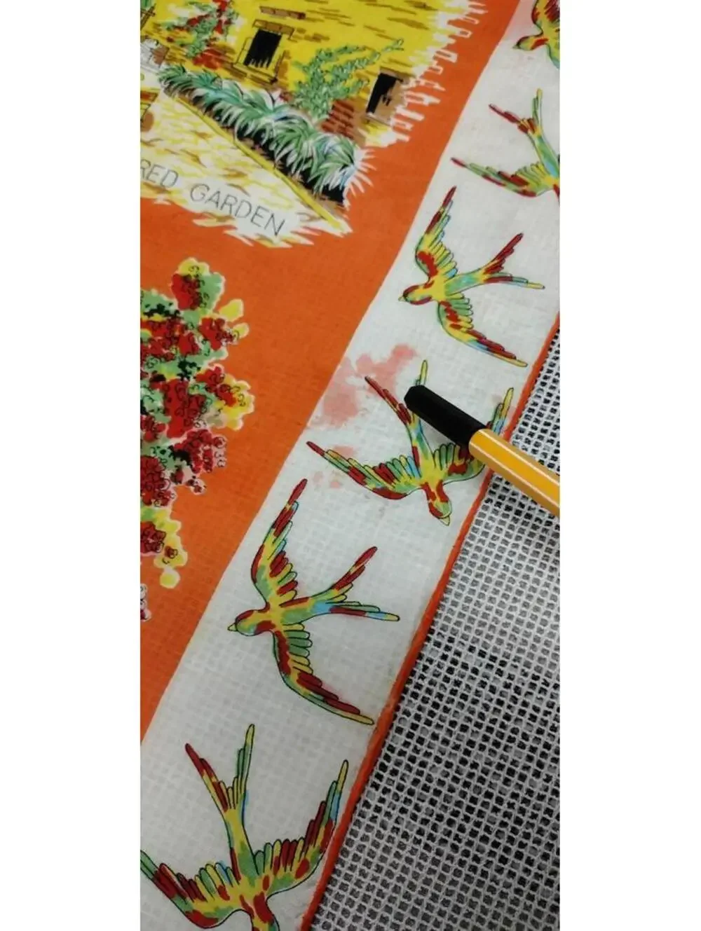 40s 30s California Missions Scarf Birds SAN JUAN CAPISTRANO 1930s MULTICOLOR ART